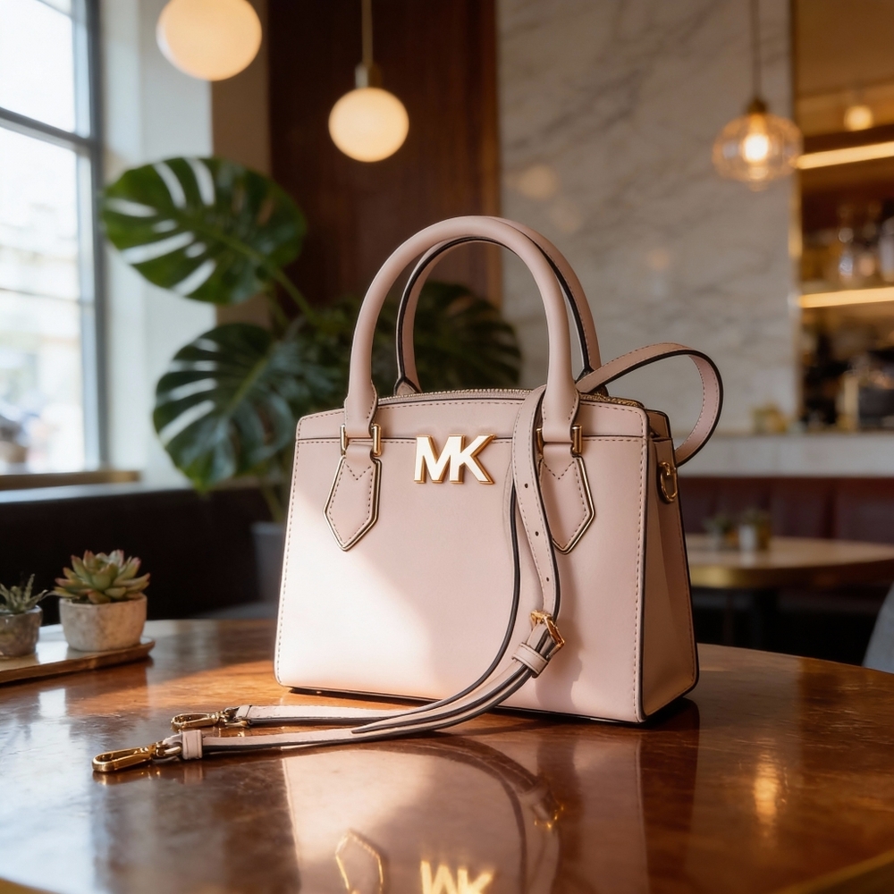Michael Kors Mott Medium Top Handle Satchel In Powder Blush-Saffiano Leather - Picture 3 of 15
